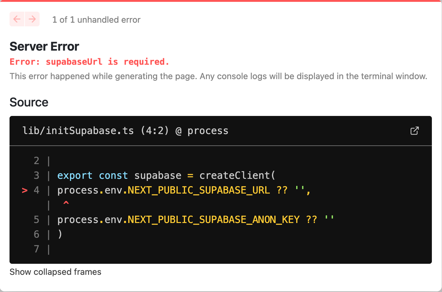 supabase setup error